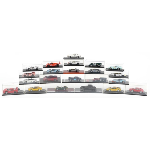 1565 - 1:43 scale diecast model racing vehicles, predominantly with display cases, including Fujima Ferrari... 