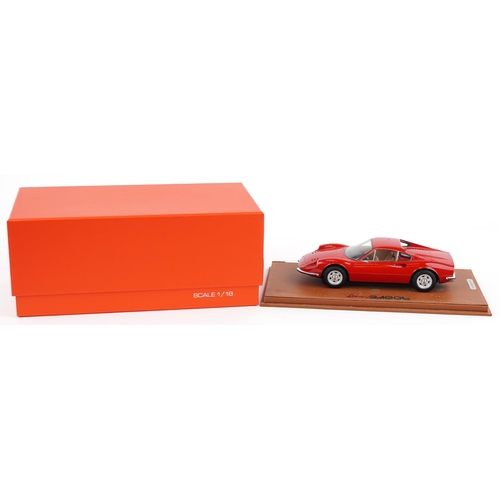 1556 - BBR Models 1:18 scale diecast model Ferrari Dino 246 GT Rosso Corsa with box and display stand, limi... 