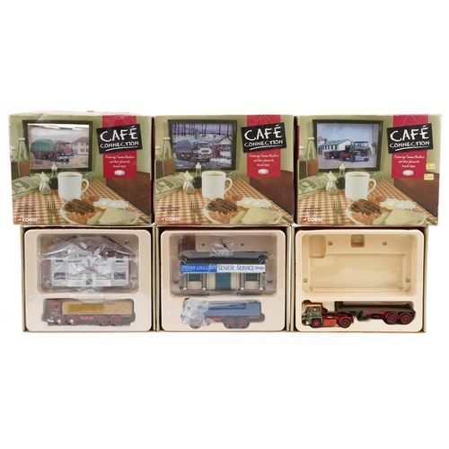 1576 - Three Corgi Cafe Connection diecast model sets, two with dioramas