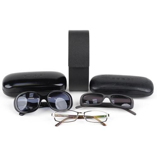 1291 - Three pairs of ladies sunglasses with cases comprising two Gucci and Prada