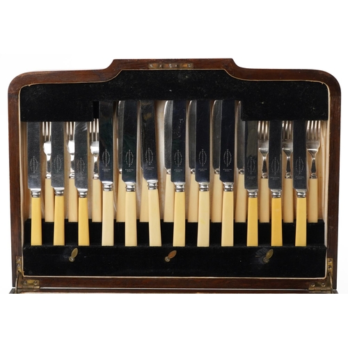 1135 - Art Deco six place canteen of Bravingtons silver plated cutlery, some with ivorine handles, housed i... 