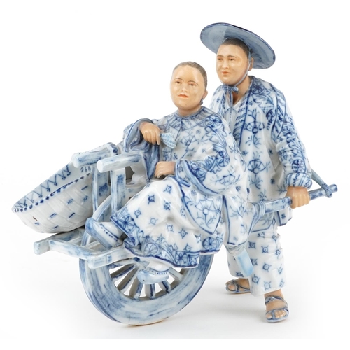 72 - 19th century European porcelain sweetmeat dish in the form of a Chinaman with rickshaw