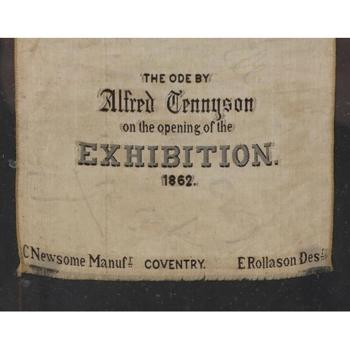 1719 - Victorian London International Exhibition 1962 woven silk souvenir, mounted and framed, 36.5cm x 9cm... 