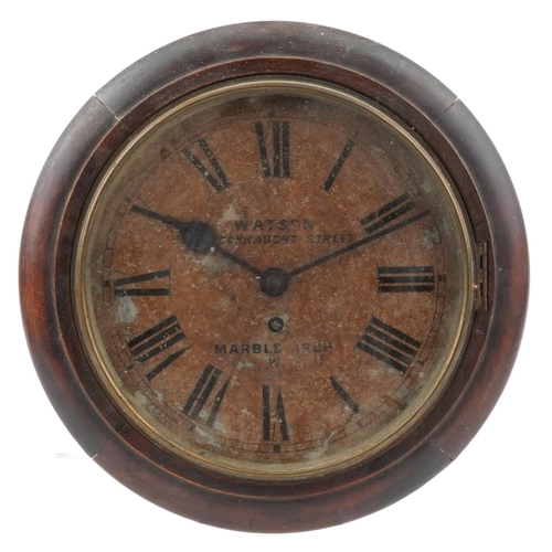 305 - Victorian railwayana interest mahogany wall clock, possibly from a station having circular dial with... 