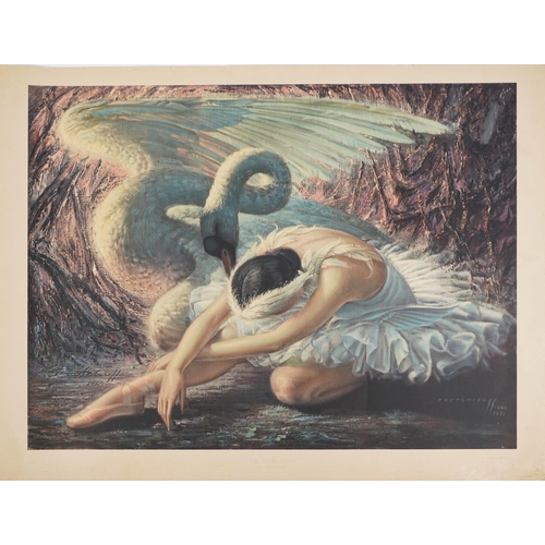  Vladimir Tretchikoff - The Dying Swan, vintage print in colour signed in ink, V Tretchikoff 1960, un... 
