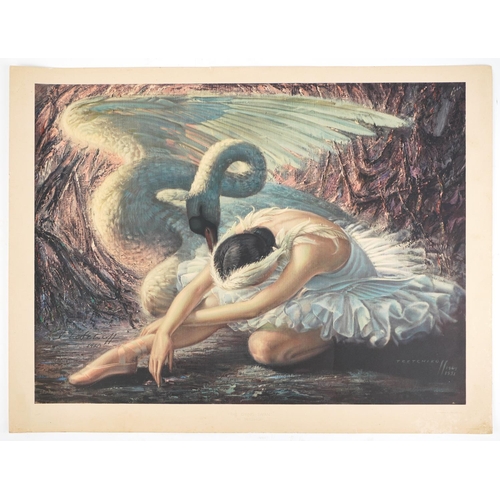 698 - Vladimir Tretchikoff - The Dying Swan, vintage print in colour signed in ink, V Tretchikoff 1960, un... 