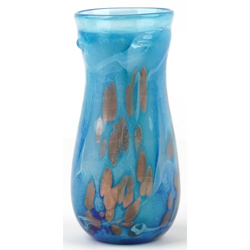 237 - Eze village, French Verrerie d'Art blue and copper adventurine art glass vase, etched marks to the b... 