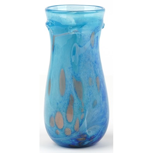 237 - Eze village, French Verrerie d'Art blue and copper adventurine art glass vase, etched marks to the b... 