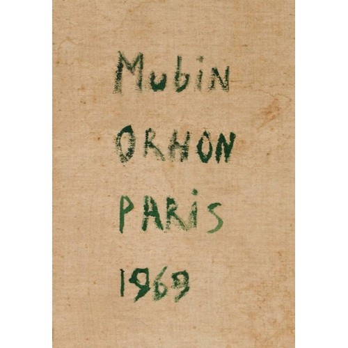  Attributed to Mubin Orhon - Green abstract, Turkish school oil on canvas, inscribed verso, unframed,... 