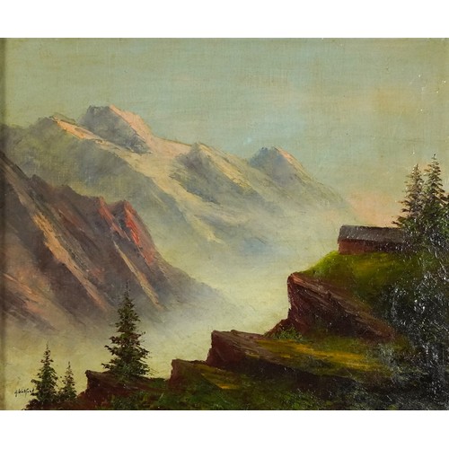 196 - Alpine landscape, 19th century oil on canvas, indistinctly signed, possibly A Walford?, inscribed ve... 