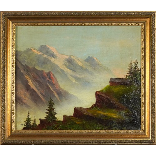 196 - Alpine landscape, 19th century oil on canvas, indistinctly signed, possibly A Walford?, inscribed ve... 