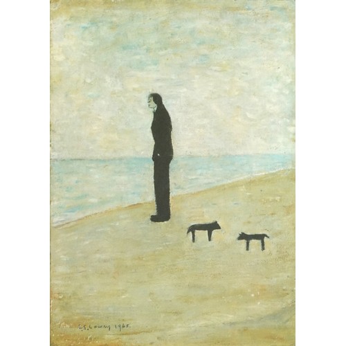 After Laurence Stephen Lowry - Man looking out to sea, print in colour with embossed watermark, mounted, framed and glazed, 38cm x 27cm excluding the mount and frame