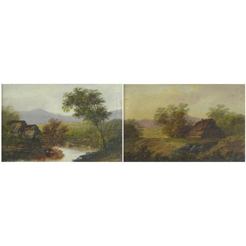 1028 - Rural landscapes with cottages, pair of 19th century oils, mounted, framed and glazed, each 29cm x 1... 