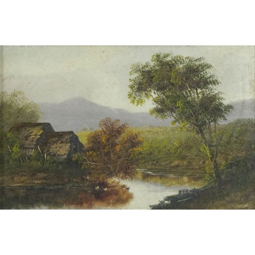 1028 - Rural landscapes with cottages, pair of 19th century oils, mounted, framed and glazed, each 29cm x 1... 