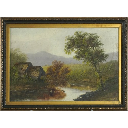 1028 - Rural landscapes with cottages, pair of 19th century oils, mounted, framed and glazed, each 29cm x 1... 