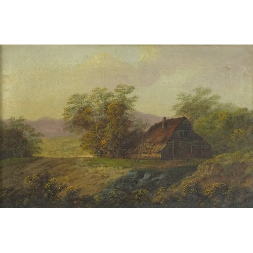 1028 - Rural landscapes with cottages, pair of 19th century oils, mounted, framed and glazed, each 29cm x 1... 