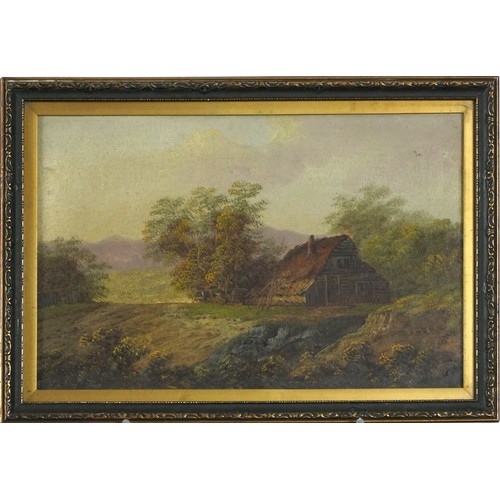 1028 - Rural landscapes with cottages, pair of 19th century oils, mounted, framed and glazed, each 29cm x 1... 