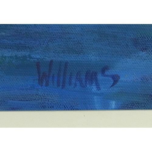 430 - Williams - River through woodland, contemporary oil on canvas, mounted, framed and glazed, 58.5cm x ... 