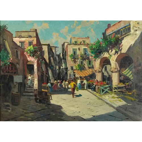 451 - Eva Giannetti - Italian street scene, Impressionist oil on canvas, mounted and framed, 69.5cm x 49.5... 