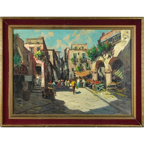 451 - Eva Giannetti - Italian street scene, Impressionist oil on canvas, mounted and framed, 69.5cm x 49.5... 