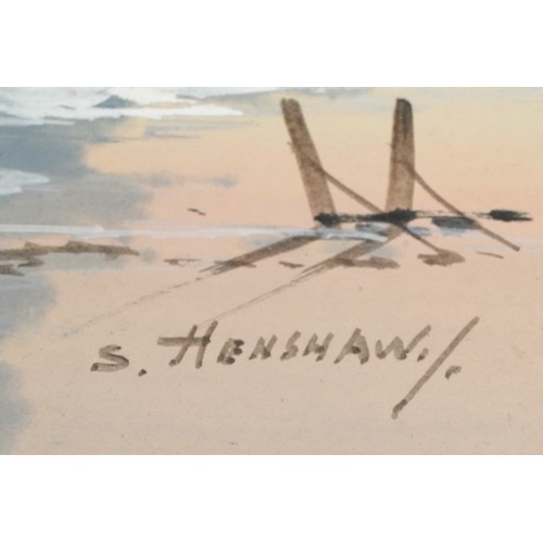 158 - S Henshaw - Coastal scenes, pair of heightened watercolours, mounted, framed and glazed, each 24.5cm... 