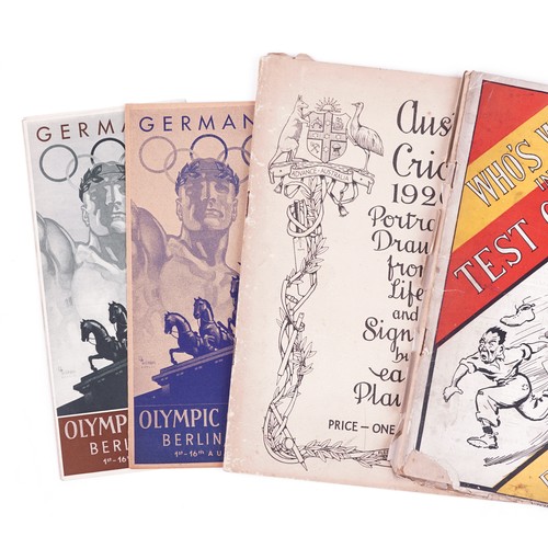 1708 - Sporting ephemera including 1936 Berlin Olympic games pamphlets and two cricket books with caricatur... 