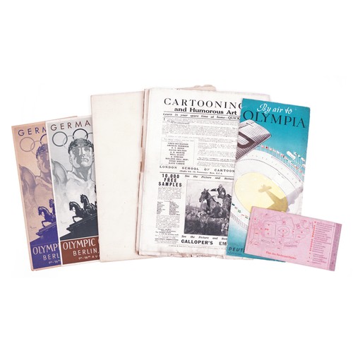 1708 - Sporting ephemera including 1936 Berlin Olympic games pamphlets and two cricket books with caricatur... 