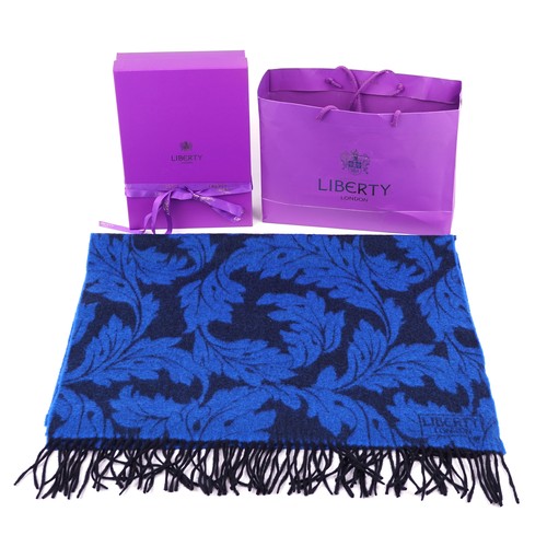 1286 - Liberty of London Lana wool blue floral scarf with box and bag