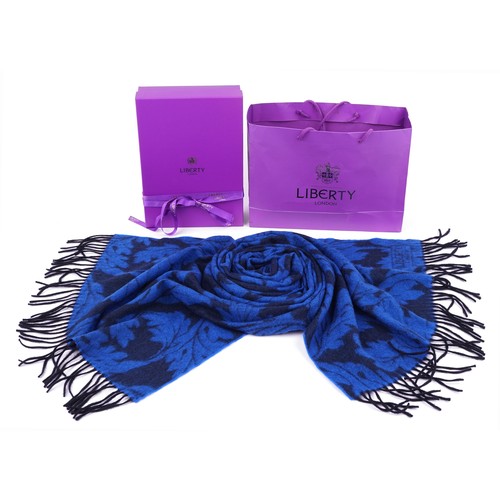 1286 - Liberty of London Lana wool blue floral scarf with box and bag