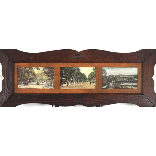 1311 - Pair of Arts & Crafts oak wall frames housing postcards of Eastbourne and surrounding including Term... 