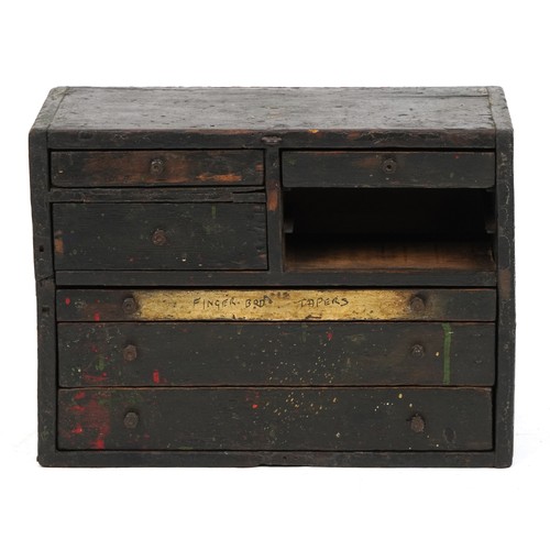 1023 - Early 20th cenutry painted pine tool chest fitted with an arrangement of six drawers, 37cm H x 50cm ... 