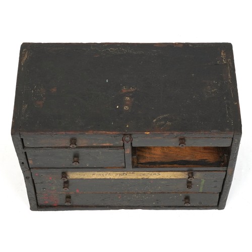 1023 - Early 20th cenutry painted pine tool chest fitted with an arrangement of six drawers, 37cm H x 50cm ... 