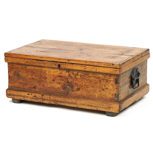 1008 - Victorian waxed pine tool chest with carrying handles, 27cm H x 64.5 W x 40cm D