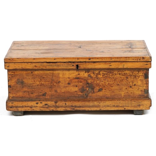 1008 - Victorian waxed pine tool chest with carrying handles, 27cm H x 64.5 W x 40cm D