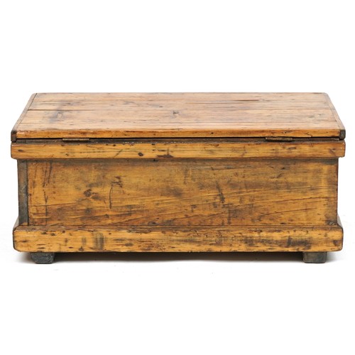 1008 - Victorian waxed pine tool chest with carrying handles, 27cm H x 64.5 W x 40cm D