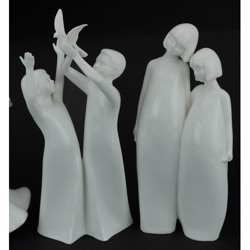 1149 - Three Royal Doulton figure groups including Gift of Freedom and Sisters, the largest 23.5cm high