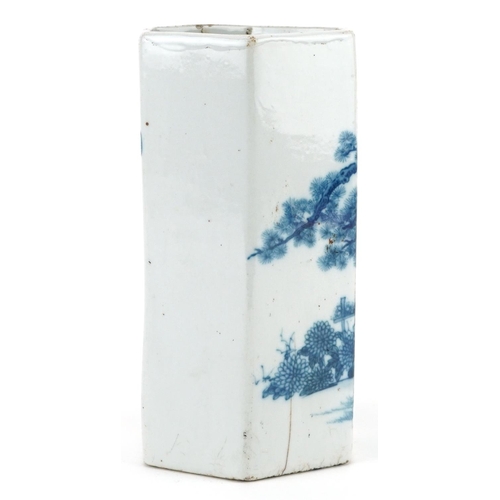 283 - Chinese hexagonal blue and white porcelain vase hand painted with an emperor before a pine tree in a... 