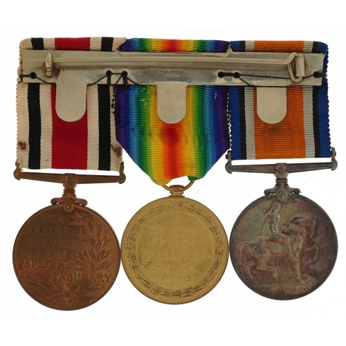 611 - British military World War I three medal group with photograph of soldier in question, comprising a ... 