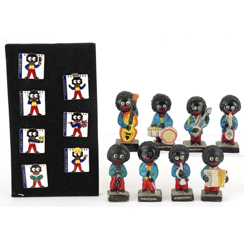 541 - Set of eight Robertson's hand painted band figures and seven days of the week enamelled pin badges