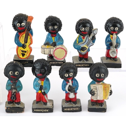 541 - Set of eight Robertson's hand painted band figures and seven days of the week enamelled pin badges