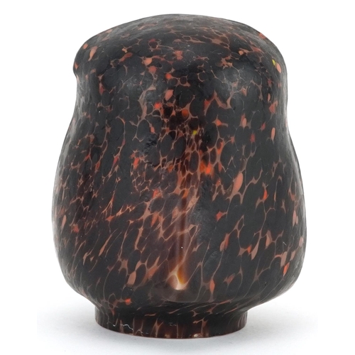 1505 - Brown and orange mottled glass shade in the form of an owl, 7cm high