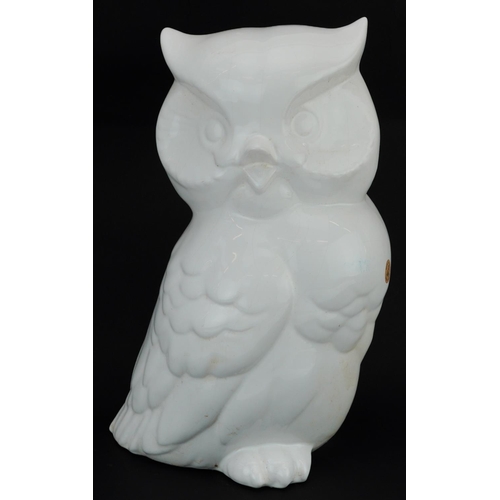 1485 - Large Dutch ceramic owl having a white glaze, 39cm high