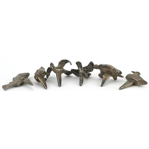 1455 - Set of six silver plated animal design cake candle holders, each approximately 3.5cm high