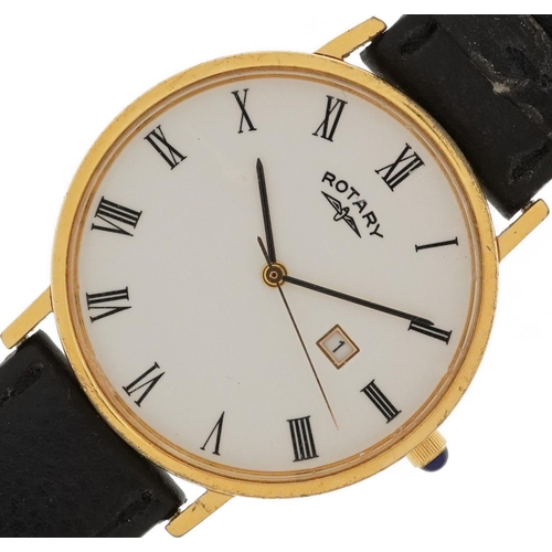 2596 - Rotary, gentlemen's gold plated G896 wristwatch with date aperture, 32mm in diameter