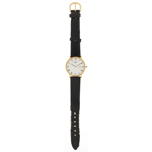 2596 - Rotary, gentlemen's gold plated G896 wristwatch with date aperture, 32mm in diameter