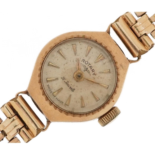 2147 - Rotary, ladies 9ct gold manual wristwatch with rolled gold strap, the case 15mm wide, total weight 1... 