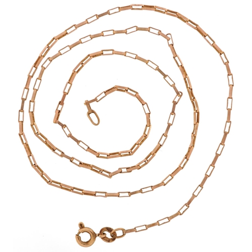 2265 - 9ct gold long box link necklace, 46cm in length, 2.8g