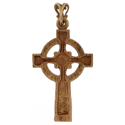 2294 - 9ct gold engraved Celtic cross pendant, 4.5cm high, 5.2g