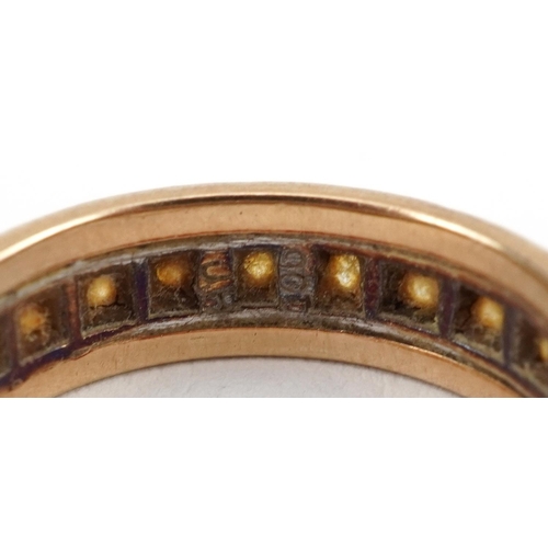 2606 - Three gold rings comprising 9ct gold clear stone eternity ring, unmarked gold clear stone eternity r... 