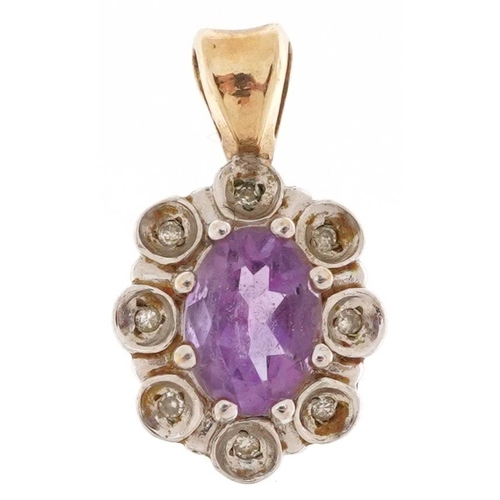 2259 - 9ct two tone gold amethyst and clear stone flower head pendant, 1.7cm high, 1.5g